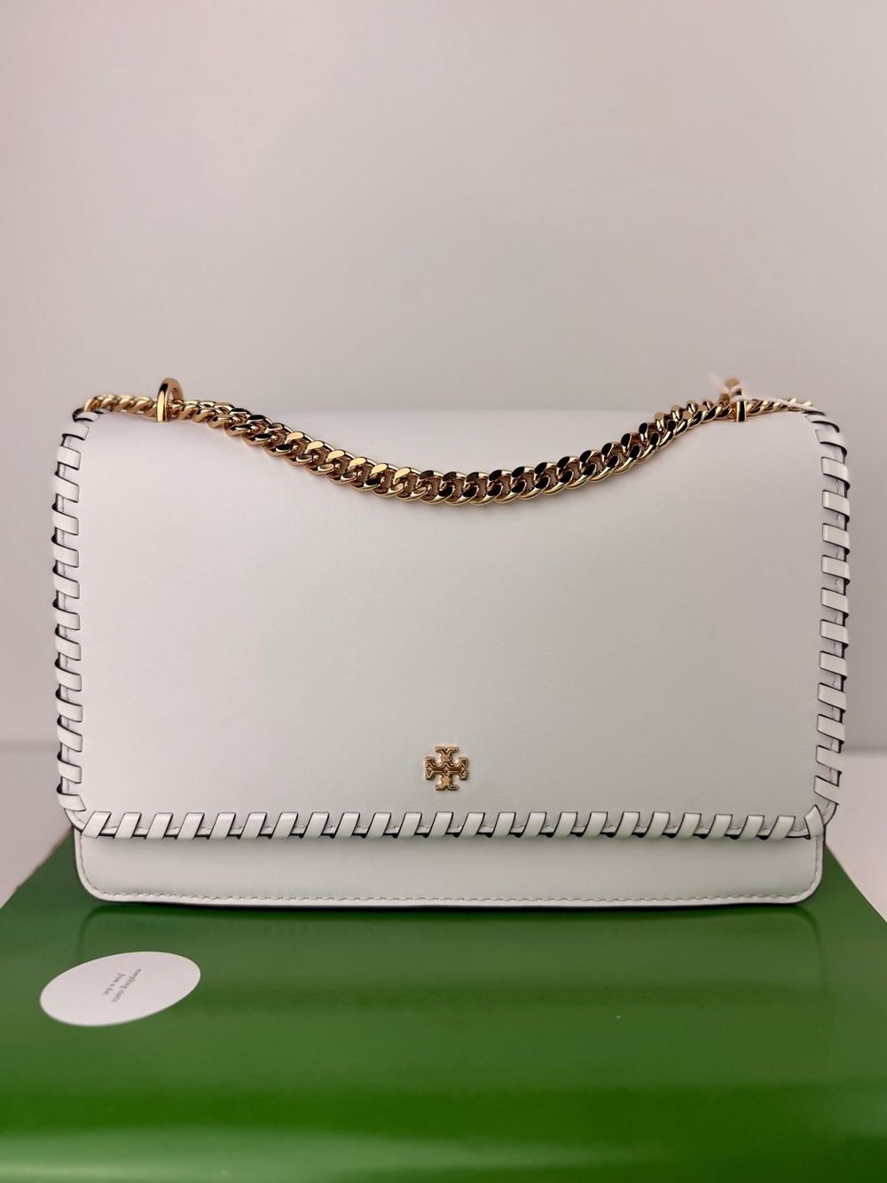 Tory Burch Emerson Whipstitch Flap Shoulder Bag Optic White $598